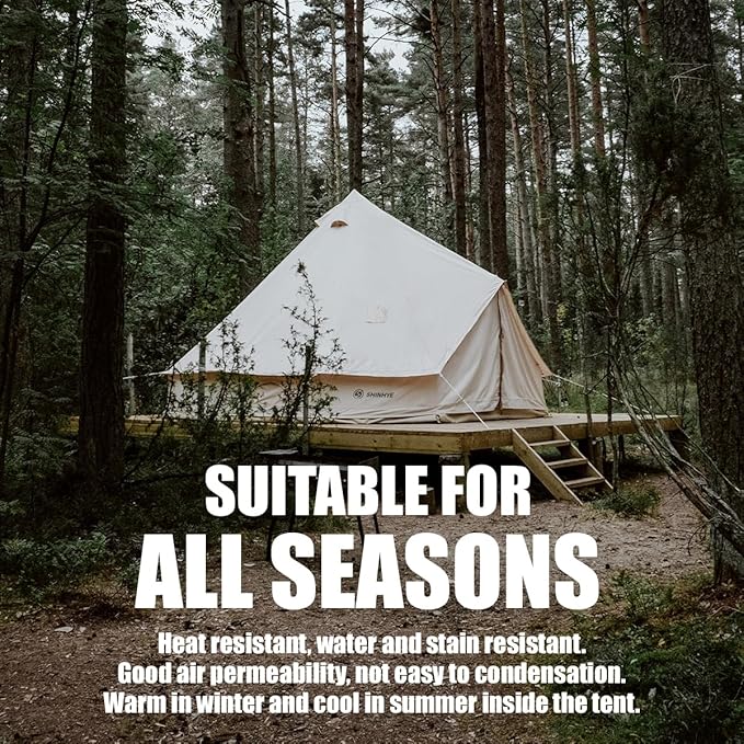 Canvas Bell Tent Yurt Tent 4 Seasons for Camping 100% Cotton Glamping Tents with Stove Jack, Family Camping Outdoor Hunting Party