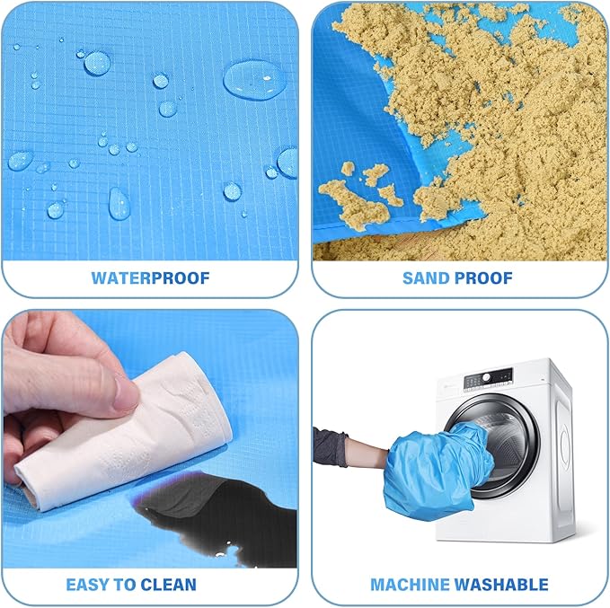 BYDOLL Beach Blanket Waterproof Sandproof Large 78''×81''/10'×9' Sand Free Oversized Sandless Picnic Mat Water Proof Packable Lightweight Blanket for Beach Camping Hiking Travel