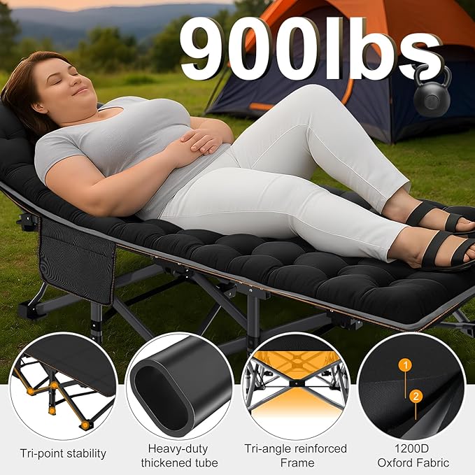 ABORON 2 Pack Folding Camping Cot W/Mat for Adults, Heavy Duty Outdoor Bed with Carry Bag,1200 D Layer Oxford Travel Camp Cots
