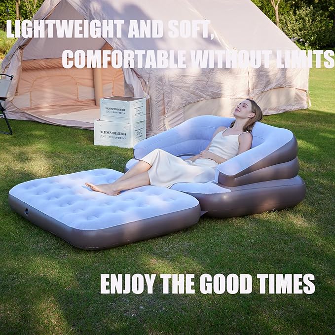 Full Size Inflatable Sofa Bed with Air Pump,2-in-1 Portable Blow-Up Air Couch,Inflatable Couch Bed and Folding Air Mattress for Home,Camping,and Guests