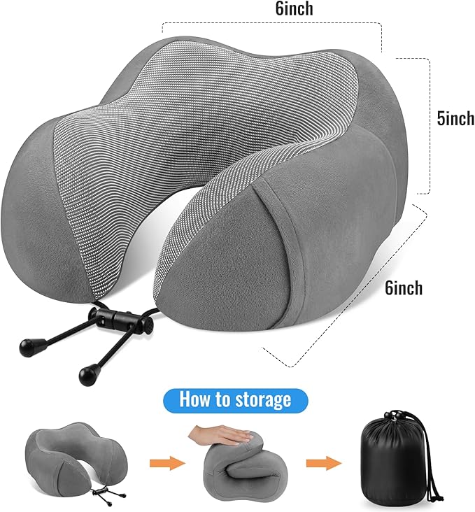 CloudBliss Travel Pillow Premium Memory Foam, Comfortable & Supportive Neck Pillow, Neck Pillows for Sleeping Travel, Airplane Pillow for Sleeping Airplane, Car, Office and Home（Black & Dark Grey）