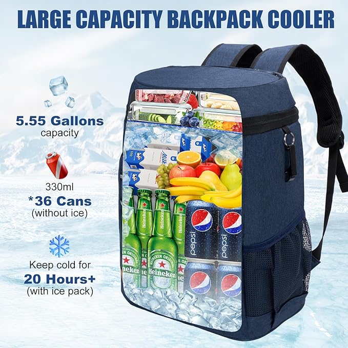 Backpack Cooler Insulated Leak Proof for Men Women 36 Cans Soft Cooler Backpack Insulated Waterproof Large Capacity Coolers Bag Portable for Lunch Camping Travel Picnic Hiking