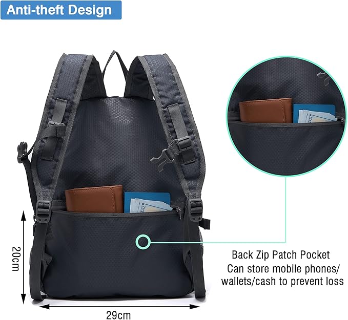 YZAOLL 20L Small Hiking Backpack Lightweight Day Packs, Packable Backpack for Women Men Travel Camping Vacation,Gray