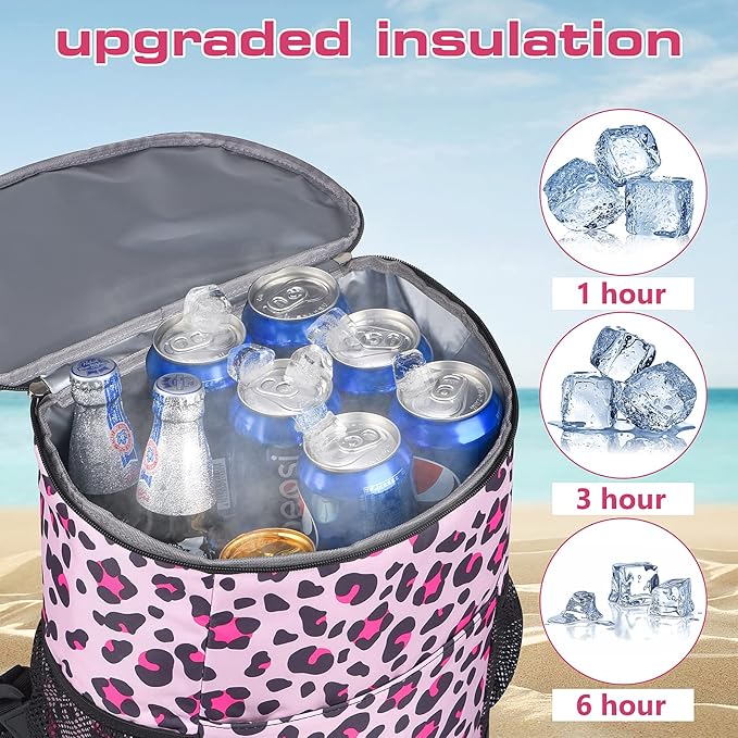 Wolka Cooler Backpack 30 Cans,Portable Backpack Coolers Insulated Leak Proof,Waterproof Soft Sided Cooler Bag for Travel,Beach,Camping,Picnic,Lunch Backpack for Women (Pink)