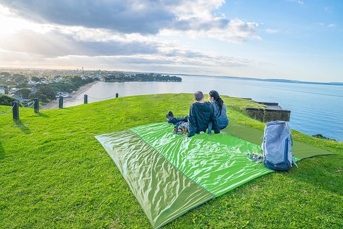 WEKAPO Beach Blanket Sandproof Waterproof, Extra Large Beach Mat, Oversized & Compact Sand Free Mat Quick Drying, Lightweight & Durable with Stakes & Corner Pockets