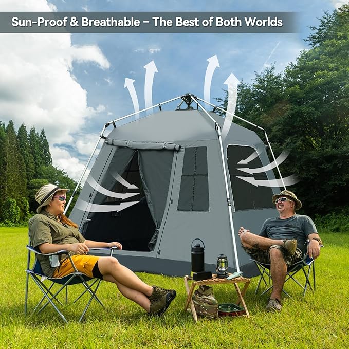 Instant Pop-Up Camping Tent with Removable Sunshade - 3-4 Person Dome Tent with UV Protection & Ventilation, Waterproof Windproof for Beach, Hiking, Outdoor.