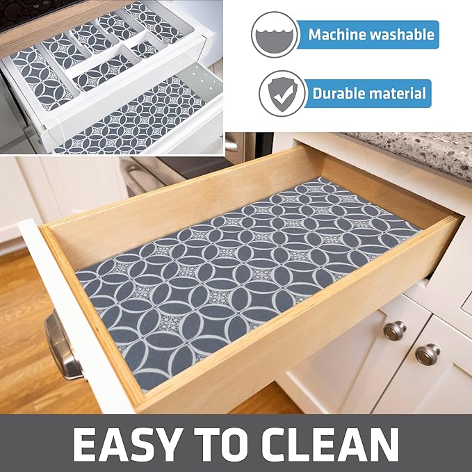 Drymate Premium Luxury Shelf & Drawer Liner, Thick Cushioned Fabric, Non-Adhesive, Absorbent, Waterproof, Slip-Resistant, Liners for Kitchen Cabinets (USA Made)(12”x59”)(24-Pack)(IndigoGrey)