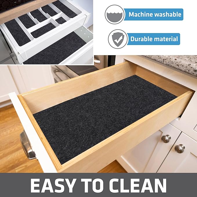 Drymate Premium Luxury Shelf & Drawer Liner, Thick Cushioned Fabric, Non-Adhesive, Absorbent, Waterproof, Slip-Resistant, Liners for Kitchen Cabinets, Cupboards (USA Made)(11”x50”)(2-Pack)(Charcoal)