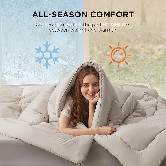 Bedsure Comforter Duvet Insert - Quilted Comforters Oversized King Size, All Season Duvet, GentleSoft Down Alternative Bedding, with 8 Tabs, Gifts for Women/Men, Linen, Oversized King 116 x 98 Inches