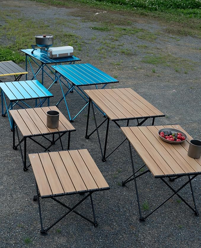 iClimb Ultralight Compact Camping Folding Table with Carry Bag (Nature - L)