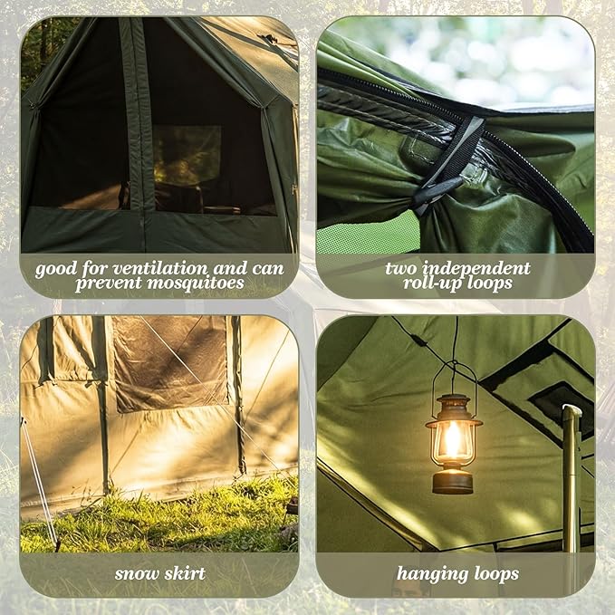 Soulchen Large Hammock Hot Tents with Stove Jack, Portable Winter Wall Tent for Camping, Waterproof & Windproof 4 Season Cabin for 2-3 Person Family Hiking Fishing Hunting Outdoor(No Pole)