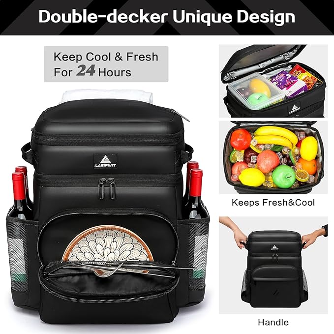 Laripwit 54/40 Cans Backpack Cooler Insulated Leak-Proof Large Cooler Backpack Double Deck Lunch Backpack for Men Women - Perfect Soft Cooler Bag for Tactical, Camping, Picnic, Beach, Hiking