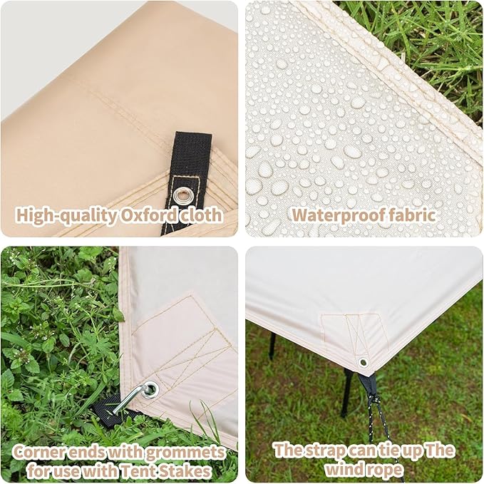 ONTYZZ Hexagonal Tent Footprint Waterproof Camping Tarp Two in One Ground Sheet Mat and Tent Tarp for Camping Outdoor Hiking Beach Picnic, Khaki