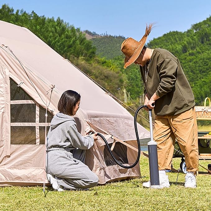 GeRRiT Inflatable Camping Tent with Pump, Large Outdoor Yurt Tents for Camping Waterproof Easy Setup - Canvas Hot Tents 4-8 Person Air Blow Up Tent Cabin - 4 Season Family Glamping Tents
