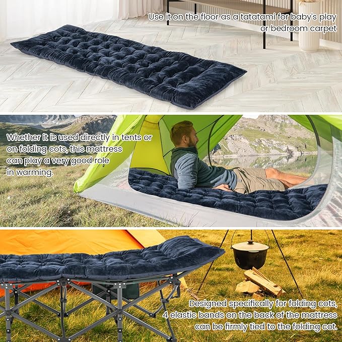 GOFLAME Camping Cot Mattress, Sleeping Cot Pad with Soft and Breathable Crystal Velvet, 75” x 27.5” Lightweight Comfortable Camping Cot Pad for Outdoor Hiking Vacation Traveling