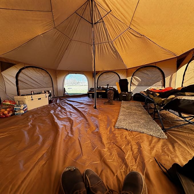 ShinHye 16.4ft Bell Tent for Glamping & Camping – Waterproof Canvas with Stove Jack, Removable Floor & 8 Mesh Windows (Fits 6-8 People)