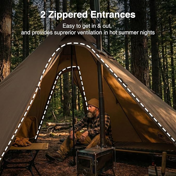 OneTigris Northgaze 2.0 Hot Tent with Stove Jack - 2-Person Ultralight Tent, 6.2lbs with 2 Doors, Waterproof & Wind-Resistant for 4-Season Camping, Backpacking, and Hunting