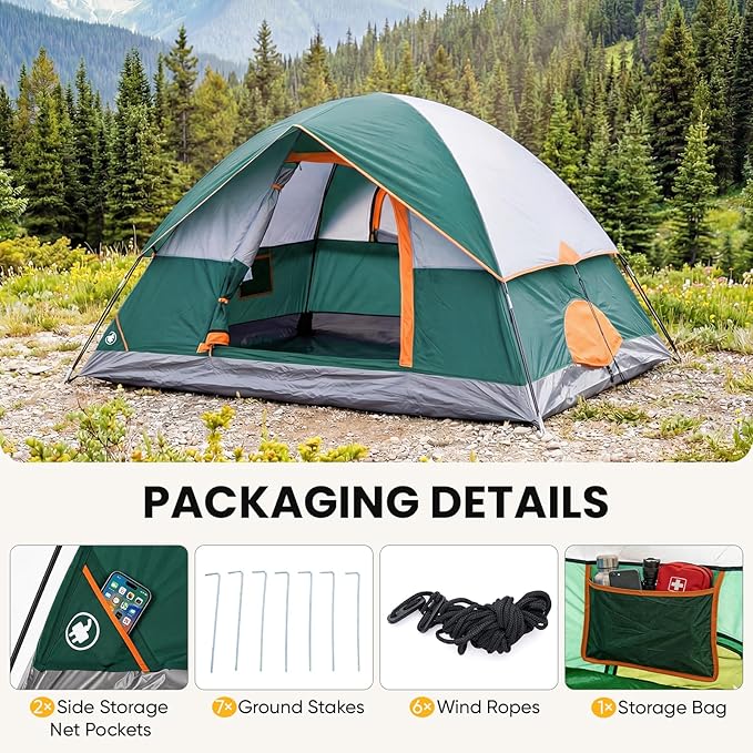 NEWBULIG 2-4 Person Camping Tent, Lightweight 5 Min Easy Setup, Waterproof Windproof Dome Tent with Rainfly for Outdoor, Hiking, Backpacking, Beach