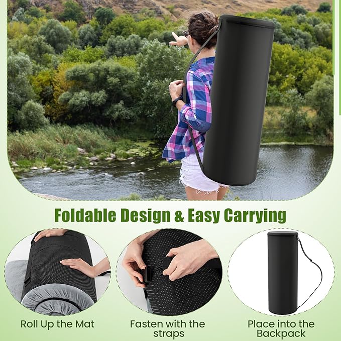 Tangkula Memory Foam Sleeping Pad, Roll Up Floor Mattress with Carry Bag, Non-Slip Bottom, Guest Floor Folding Bed for Sleepover, Portable Camping Mattress for Indoor Outdoor Car Travel Cot Tent