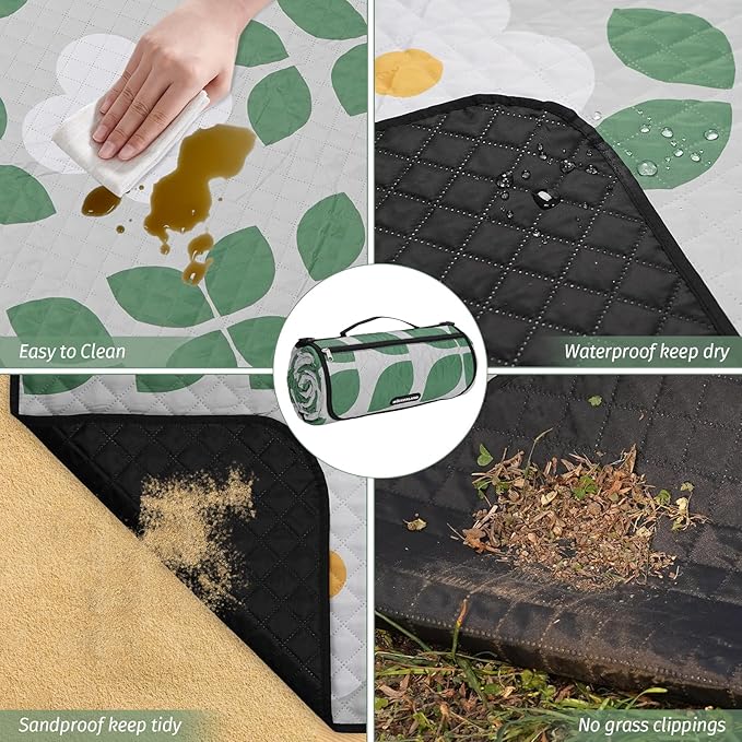 Picnic Blankets Extra Large - Beach Blanket Waterproof Sandproof with Shoulder Strap, Machine Washable, Outdoor Blanket with Stakes for Grass Concert, Park, Lawn,Travel,Spring Summer.Green