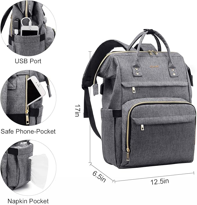 LOVEVOOK Nurse Backpack Laptop Backpack for Women with Stethoscope Case & USB Charging Port Anti Theft Travel Large Capacity Backpacks Doctor Bag Fits 17 Inch Laptop and Notebook,Grey