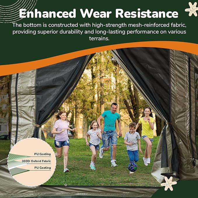 EROMMY 4/6/8/12 Person Inflatable Tent with Skylight, 4 Season Blow Up Tents with Hand Pump for Outdoor Camping & Hiking, Easy Set-up Windproof Sunproof Waterproof