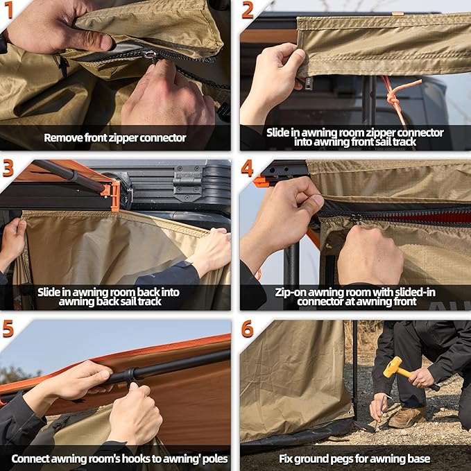 ALL-TOP Awning Room with Floor 6.6' x 8.2' Rip-Stop 210D Oxford Awning Tent with Bug-Resistance Mesh, Waterproof Sun Shelter for Overland, Camping(Black Coating, Room Only)
