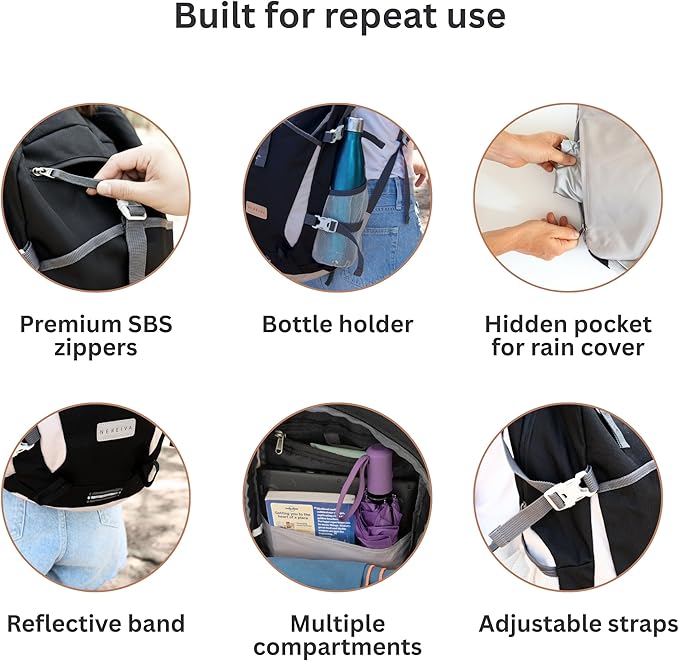 Foldable Backpack with Rain Cover - Multiple Pockets - Waterproof Lightweight Packable Backpack for Travel Camping, 35L Hiking Foldable Daypack for Men Women Black