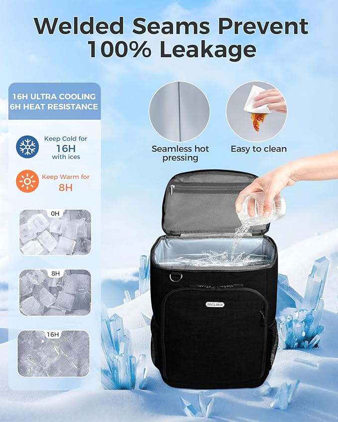 BAGLHER Lightweight Insulated Cooler Backpack - 30 Cans, Leak-Proof for Lunch, Picnic, Hiking, Camping Trips