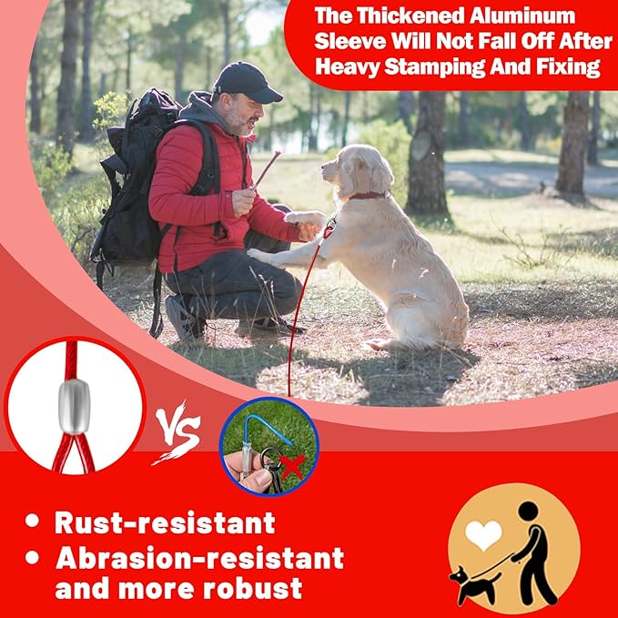 Dog Tie Out Cable 10/15/20/25/30 FT Runner for Yard Steel Wire Cable with Durable Superior Clips Red Chains for Outside Dog Lead for Large Up to 165 Lbs