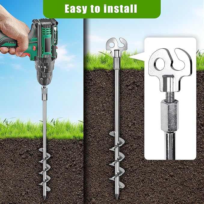 SELEWARE 4 Pack Trampoline Stakes Heavy Duty Ground Anchors High Wind Trampoline Stakes Anchors Spiral Earth Anchors for Secure Animals Trampolines Tents Shed Swing Set Mobile Homes Carport