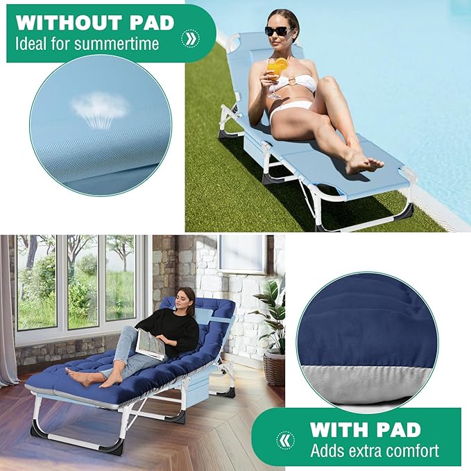 LILYPELLE Tanning Chair with Face Hole, Heavy Duty Outside Lounge Chair with Mattress, Folding Outdoor Face Down Tanning Chairs Arm Hole for Beach Poolside Patio Sunbathing Lawn Camping