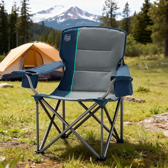 Timber Ridge 550 LBS Oversized Folding Camping Chair for Adults, Heavy Duty Outdoor Chair with Cup Holder Side Pocket for Camp, Lawn, Picnic, Navy-Upgrade