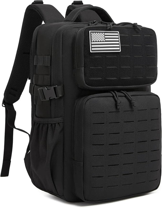 Wotony Military Tactical Backpack for Men Waterproof Daypack 3 Day Assault Pack Laser-Cut MOLLE Webbing Design with Water Bottle Holder Black Small Tactical Assault Bag