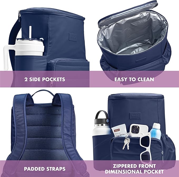 Fit & Fresh Insulated Backpack Soft Cooler – Leak-Resistant Beach & Travel Bag for Women, 24 Can Capacity Picnic & Cooler Bag