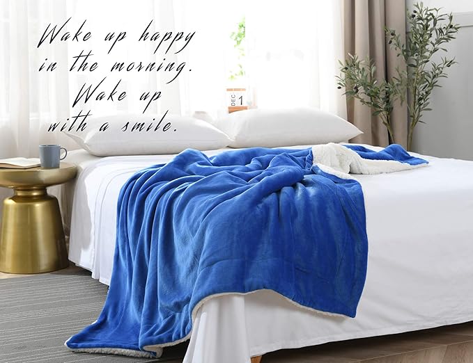 NANPIPER Flannel Blanket Reversible Sherpa Throw Blanket Super Soft Fuzzy Plush Fleece for Bed/Couch Lightweight(50"x60",Princess Blue)