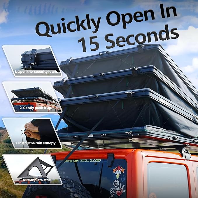 Aluminium Roof Top Tent,with Tri-Color LED Strip Light & 1.97" Thick Memory Foam Mattress,for Car Jeep SUV Truck Camping,2-3 People