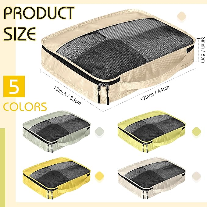 5 Pcs Packing Cubes for Suitcase Large Travel Cubes Carry on Luggage Organizer Bags for Clothes Accessories(M,Yellow)
