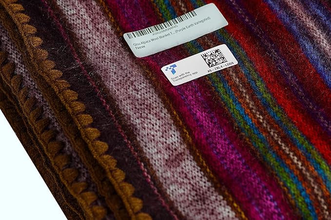 QISU Alpaca Wool Blanket Throw | Large, Beautiful, Warm, Variegated | 85 x 65 inches | Ultra-Soft, Hypoallergenic and Breathable | Non-Itchy or Scratchy (Purple Earth Variegated)