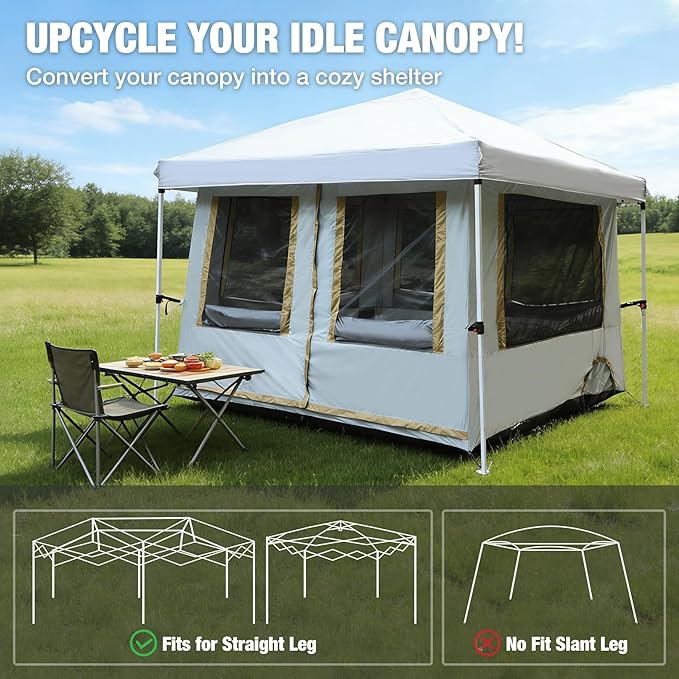 REDCAMP Canopy Camping Tent for Pop Up Canopy Tent, Inner Tent Converts Straight Leg 10'x10' or 10'x20' Canopy into Camping Tent, Fits 4-6 Person(Frame/Shelter NOT Included)