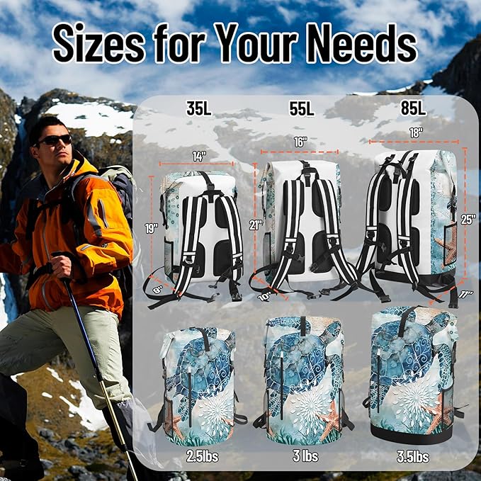 Waterproof Dry Bag Marine Dry Bags for Kayaking Hiking Sea Turtle Nautical Starfish Backpack Roll-Top Closure Bag - Backpack Waterproof Phone Case 5L