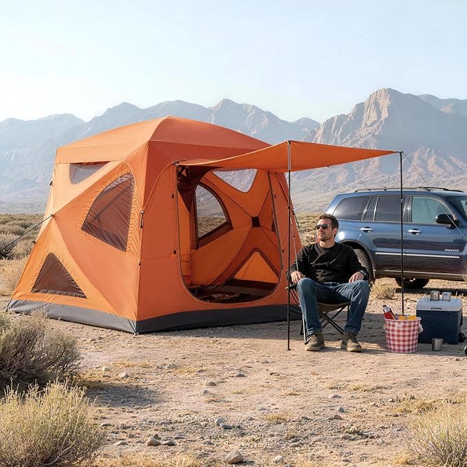 TIMBER RIDGE Camping Tent, 4 Person Instant Pop Up Hub Tent with 8 Windows, Easy 60 Second Setup, Weather Resistant Family Cabin Tents with Rain Fly for Camping, Hiking, Outdoor Travel