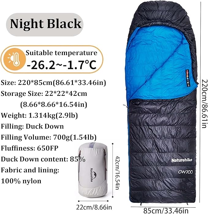 Naturehike CW700[2025 Upgrade] Ultralight Down Sleeping Bag [ -26.2°C~-1.7°C,1074g] All Season Camping Sleeping Bags for Cold Weather Adults Backpacking,Hunting and Campers with Storage Bag