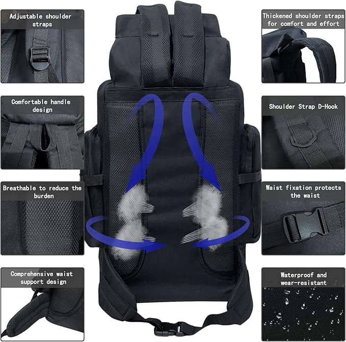 80L/100L Hiking Camping Backpack Outdoor Travel Climbing Rucksack Military Trekking Knapsack Molle 3 Days Assault Pack