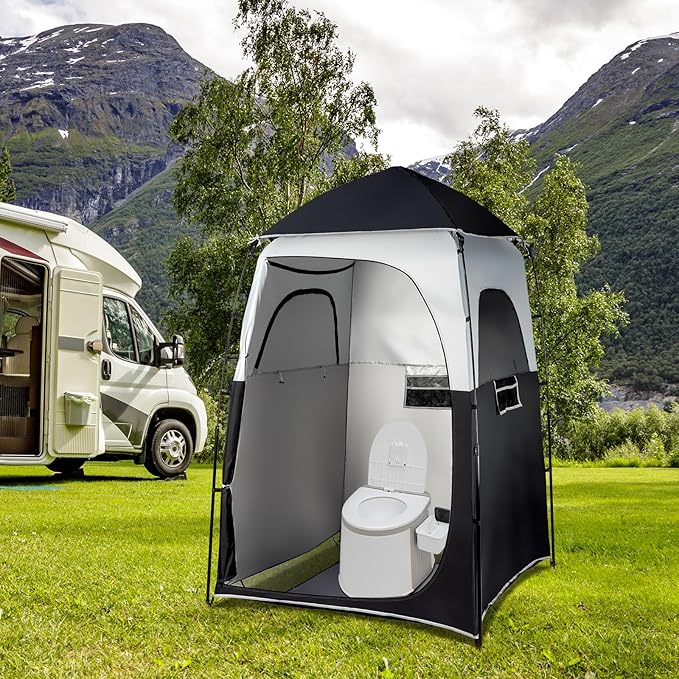 VINGLI 6.8FT Shower Tent, Large Instant Pop Up Shelter with Mesh Floor & Carrying Bag, Privacy Changing Room Tent for Toilet, Camping, Dressing, Lightweight & Sturdy, Easy Set Up