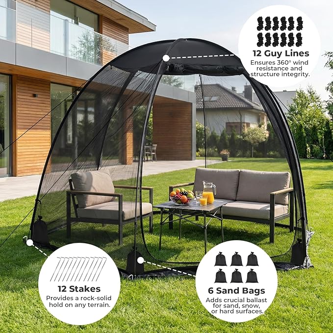 Alvantor® Pop Up Screen House Tent, Snap-fit Mesh Screen Gazebo with Peaked Roof, Portable Screen Room Canopy Shelter with Sandbags for Camping, Backyard, Picnic