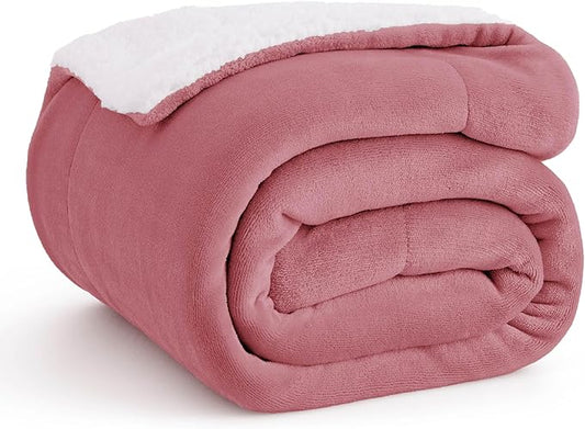 Bedsure GentleSoft Sherpa Fleece Throw Blanket Twin Size for Couch - Thick and Warm, Soft Fuzzy Plush Twin Blanket for Winter, Dusty Rose, 60x80 Inches