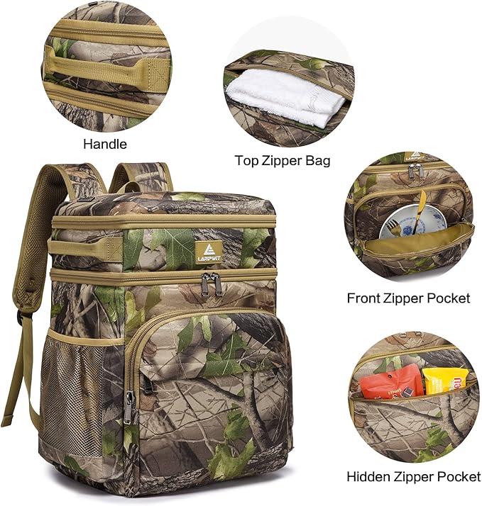 Laripwit 54/40 Cans Backpack Cooler Insulated Leak-Proof Large Cooler Backpack Double Deck Lunch Backpack for Men Women - Perfect Soft Cooler Bag for Tactical, Camping, Picnic, Beach, Hiking
