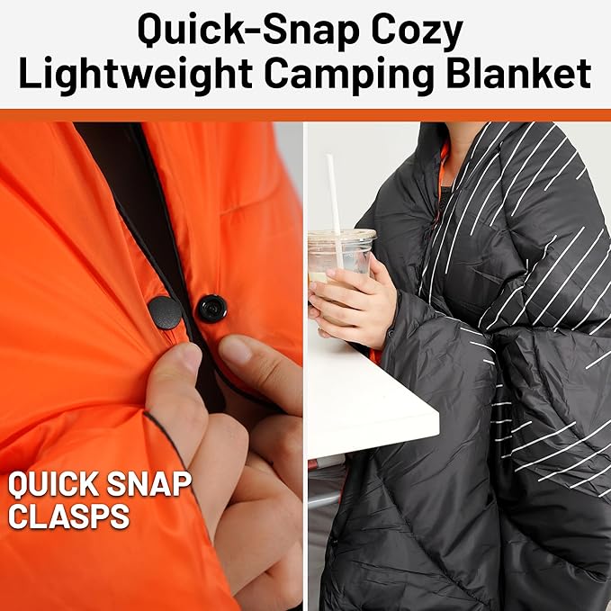 Lightweight Camping Blanket, Packable, Down Alternative, Puffy, Printed Wearable Blankets, Warm Camping Quilt with Snap Buttons for Outdoor, Travel, Hiking