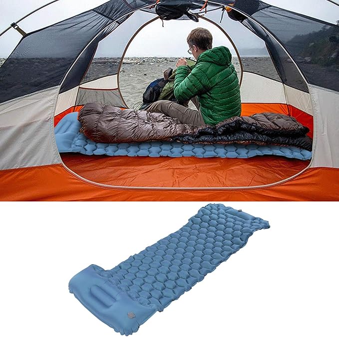 Inflatable Camping Sleeping Pad Mat, Ultra Lightweight Air Cushion Mattress for Tent Hiking Travel, 2 Way Valve Design with 40D Nylon Fabric and TPU Laminate, Compact Foldable (Peacock Blue)